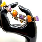 Art-deco armband met natuurlijk Baltisch amber en amethist -