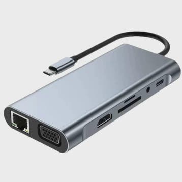 11-in-1 USB-C Hub: Netwerk, HDMI, VGA, USB 3.0 & Kaartlezers, Computers en Software, Verzenden, Nieuw
