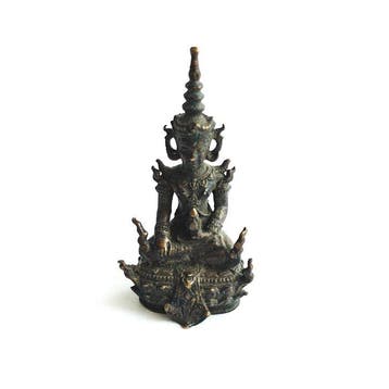 Oud-Indochinese, Siamesen Brons XS Zittende Boeddha op Troon