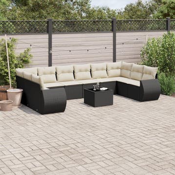 vidaXL 11-delige Loungeset met kussens poly rattan zwart, Tuin en Terras, Verzenden, Nieuw, Loungeset