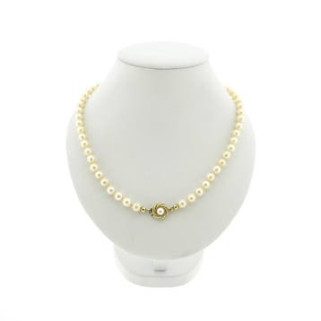 Vintage parelcollier met gouden slot (Ketting), Gebruikt, Ophalen of Verzenden, Met edelsteen, Goud