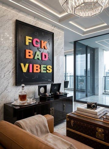 LURNC LXX - Urban Art Unikat: FCK BAD VIBES Neonfarben, Antiek en Kunst
