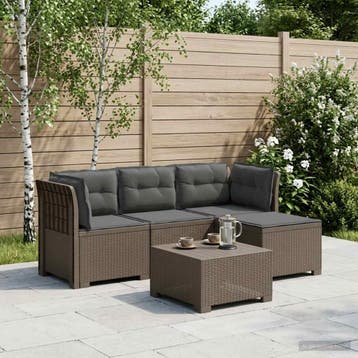 vidaXL 4-Persoons Tuinbank met Kussens Rieten Look PP, Verzenden, Nieuw