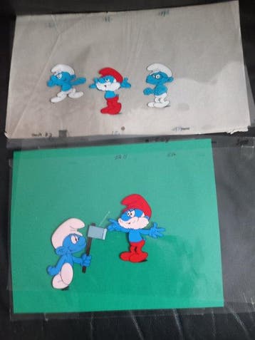 Beeldje - Smurfen 2x Celuloïd Gouache Studio Belvision, Nieuw in verpakking