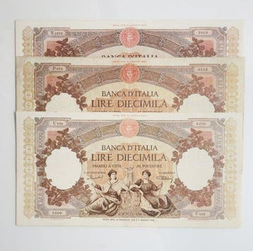 Italië. - 3 x 10.000 Lire 1948/1955/1960 - Gigante BI 73B,