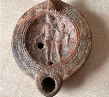 Oud-Romeins, Keizerrijk Terracotta Romeinse olielamp met, Antiek en Kunst