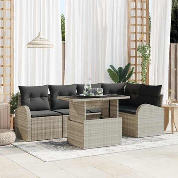 vidaXL Tuin Sofa Set 6 st 5-Aantal zitplaatsen Lichtgrijs, Verzenden, Nieuw, 6 zitplaatsen