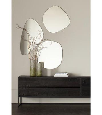 WOOOD Philou Spiegel - Glas/Metaal - Zwart - 60x55x0,5 cm, Verzenden, Nieuw