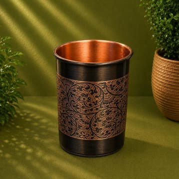 Puur koperen beker geëtst patroon– 300 ml/125 g (zware, Ophalen of Verzenden, Nieuw