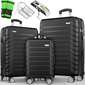 Kofferset - 3 delig - Trolley - Reiskoffer set - Zwart - Til, Verzenden, Zo goed als nieuw