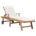 vidaXL Ligbed met kussen massief teakhout crème, Tuin en Terras, Ligbedden, Verzenden, Nieuw