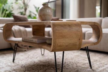 Salontafel ORGANIC LIVING 100cm met hairpin poten mangohout, Ophalen of Verzenden, Nieuw