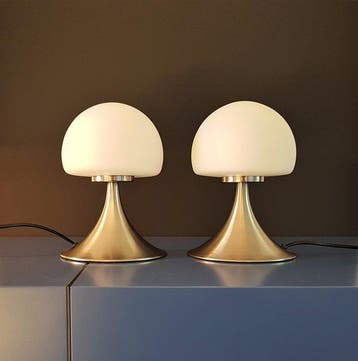 Tafellamp - Mushroom - Opaalglas / geborsteld metaal