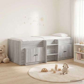 vidaXL Loft Bed Frame met Kast 3 st Grijs Sonoma Bewerkt, Verzenden, Nieuw, Grijs, Hout