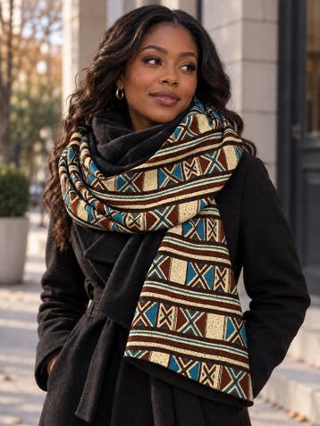 Warme Sjaal met Afrikaanse print Unisex - Blauw Bruin Bogola, Kleding | Dames, Ophalen of Verzenden, Nieuw