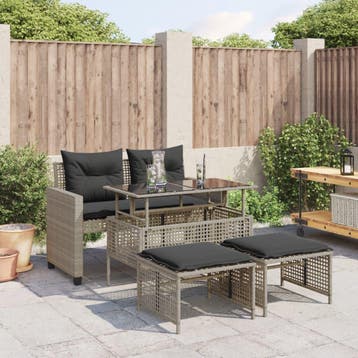 vidaXL 4-delige Loungeset met kussens poly rattan en glas, Verzenden, Nieuw, Loungeset