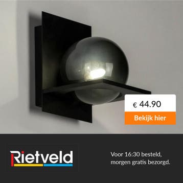 Rietveld-Wandlampen-Zwart, Grijs-Glas, Metaal, Verzenden, Nieuw
