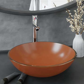 vidaXL Wastafel met kraan en pop-up afvoer gehard glas bruin, Verzenden, Nieuw