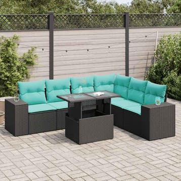 vidaXL 7-delige Loungeset met kussens poly rattan acacia, Verzenden, Nieuw, Loungeset