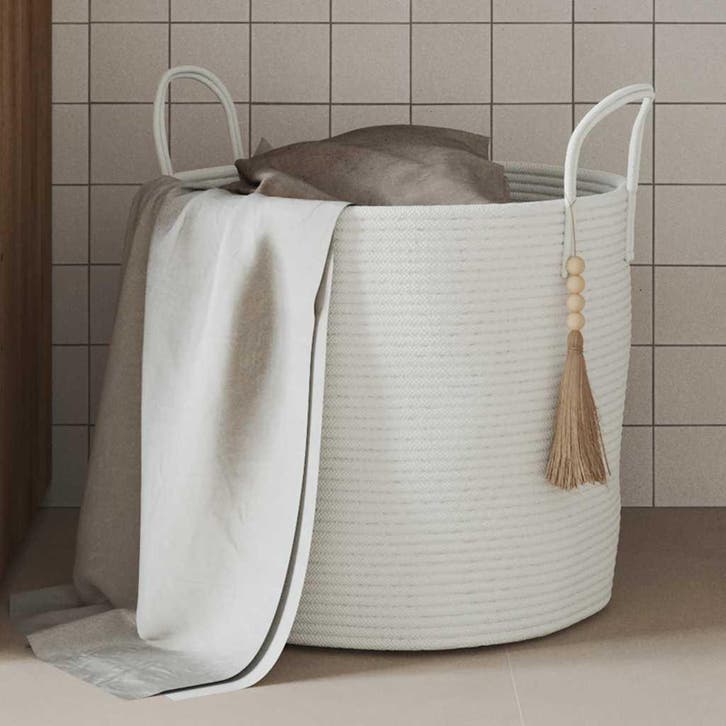 vidaXL Opbergmand Ø 40x35 cm katoen wit, Huis en Inrichting, Woonaccessoires | Schalen en Manden, Nieuw, Verzenden