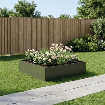 vidaXL Plantenbak Olijfgroen 80 x 80 x 30 cm Koudgewalst, Verzenden, Nieuw, Metaal, 60 tot 100 cm