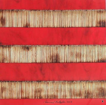 Bernard Aubertin (1934-2015) - Dessin de Feu sur Table Rouge, Antiek en Kunst, Kunst | Schilderijen | Modern