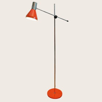 Vintage hengel vloerlamp in oranje/chroom – Gura Leuchten, Ophalen of Verzenden, Gebruikt