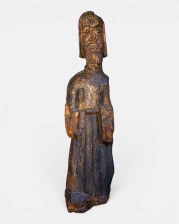 Escuela española - sculptuur, Escultura de apóstol en madera