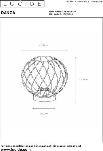 Lucide DANZA Tafellamp Ø 25 cm - 1xE27 - Zwart, Huis en Inrichting, Lampen | Tafellampen, Ophalen of Verzenden, Zo goed als nieuw