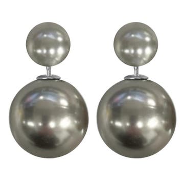 Fako Bijoux - Oorbellen - Double Dots - Parel - Mat Zilver, Verzenden, Nieuw