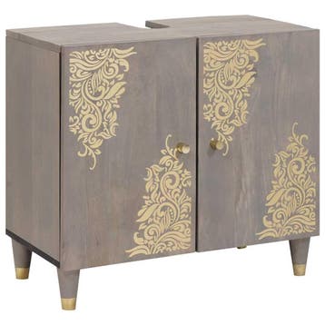vidaXL Wastafelkast Grijs 62 x 33 x 58 cm Massief Mango Hout, Verzenden, Nieuw