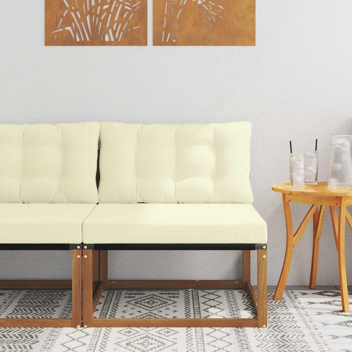 vidaXL Buiten Midden Sofa Massief Acaciahout en Textilene, Tuin en Terras, Tuinsets en Loungesets, Nieuw, Verzenden
