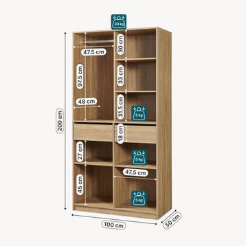Open kledingkast Vippsaki met 7 vakken 2 lades 200x100x50 cm, Verzenden, Nieuw