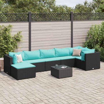 vidaXL 8-delige Loungeset met kussens poly rattan zwart, Verzenden, Nieuw, Loungeset