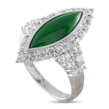 Ring Platina ring met 0,75 ct diamant en jade, Platina -, Nieuw