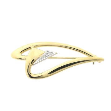 Gouden abstracte broche met diamant 0,005 ct., Gebruikt, Ophalen of Verzenden, Met edelsteen, Goud
