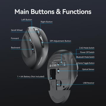 Vention Ergonomische Draadloze Muis: Bluetooth 5.1 & 2.4G Du, Computers en Software, Verzenden, Nieuw