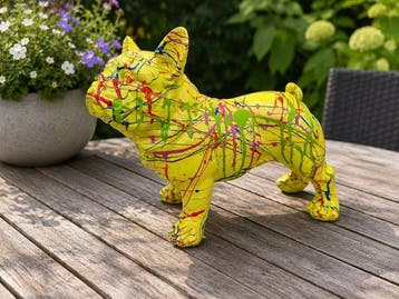 Beeld, yellow buldog artistic - 28 cm - polyresin