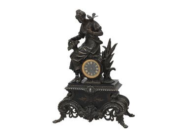 Metalen gebronsde schouwpendule, Holland, 20e eeuw, Antiek en Kunst