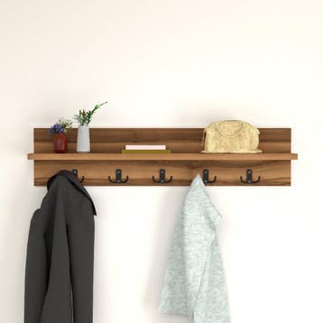 [en.casa] Wandkapstok Hammarö met plank 80x13x18 cm walnootk, Verzenden, Nieuw
