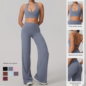 Dames Sportset: Sneldrogende Yoga Top met U-hals en Bell-Bot, Verzenden, Nieuw