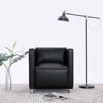 vidaXL Fauteuil kubus kunstleer zwart, Huis en Inrichting, Verzenden, Nieuw