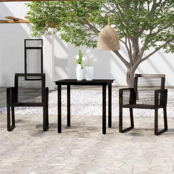 vidaXL 3-delige Tuinset zwart, 2 zitplaatsen, Verzenden, Nieuw, Rvs