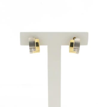 Bicolor gouden klapcreolen met diamant; Ø 13,3 mm, Sieraden, Tassen en Uiterlijk, Gebruikt, Ophalen of Verzenden, Met edelsteen