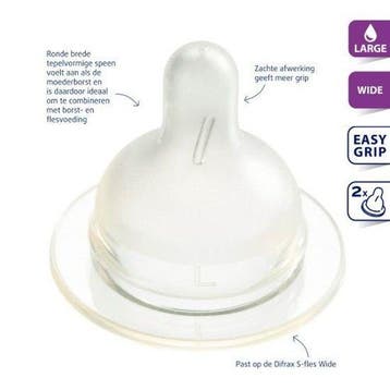 Difrax - Flesspeen soft breed L 2st, Verzenden, Nieuw
