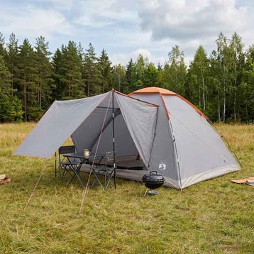 vidaXL Kamperen tent Grijs en Oranje 6-persoons Polyester en, Verzenden, Nieuw, Tot en met 2