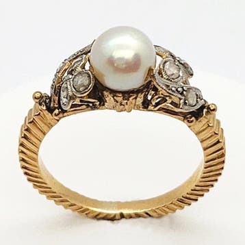 Ring - 18 karaat Geel goud Parel - Diamant, Nieuw
