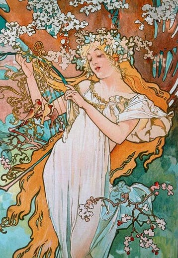 Alphonse Marie Mucha - “Printemps“, 1896”. Gesigneerd in de
