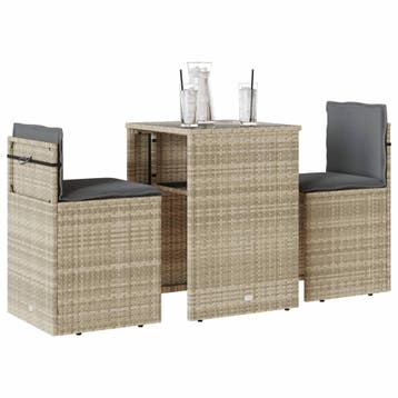 vidaXL 3-delige Bistroset met kussens poly rattan lichtgrijs, Verzenden, Nieuw