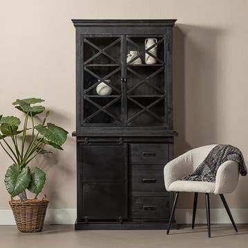 Buffetkast Mangohout Milan 100 Met Deurtjes X Zwart, Huis en Inrichting, Kasten | Buffetkasten, Verzenden, Nieuw, Overige houtsoorten